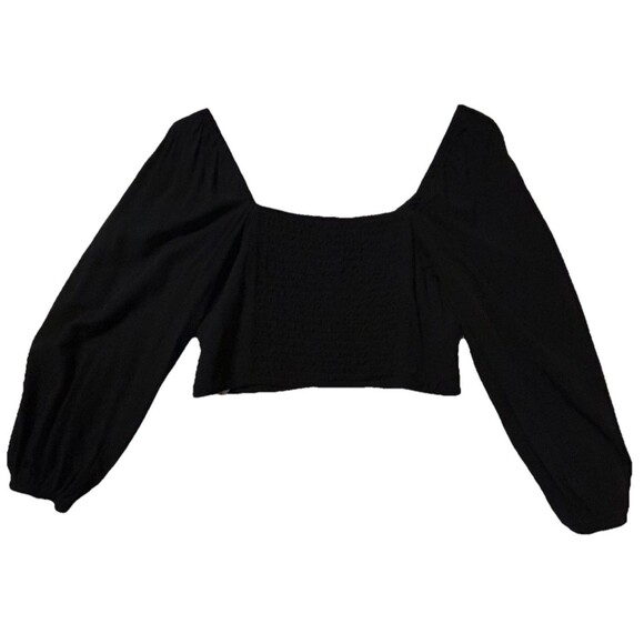 Wild Fable Long Puffy Sleeve Crop Top Women’s Large Black Form Fitting ￼ - Picture 2 of 7